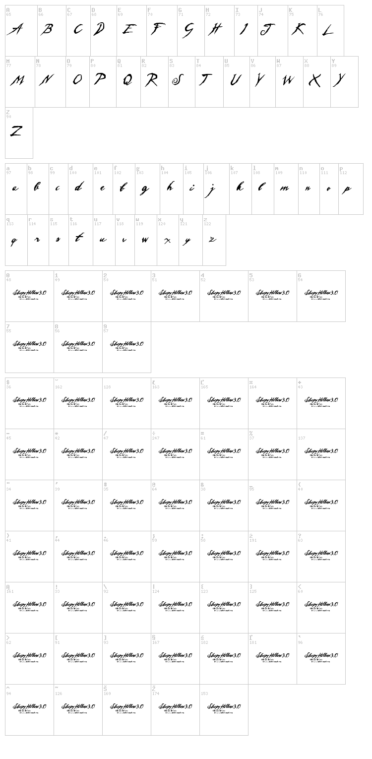 Sleepy Hollow font map